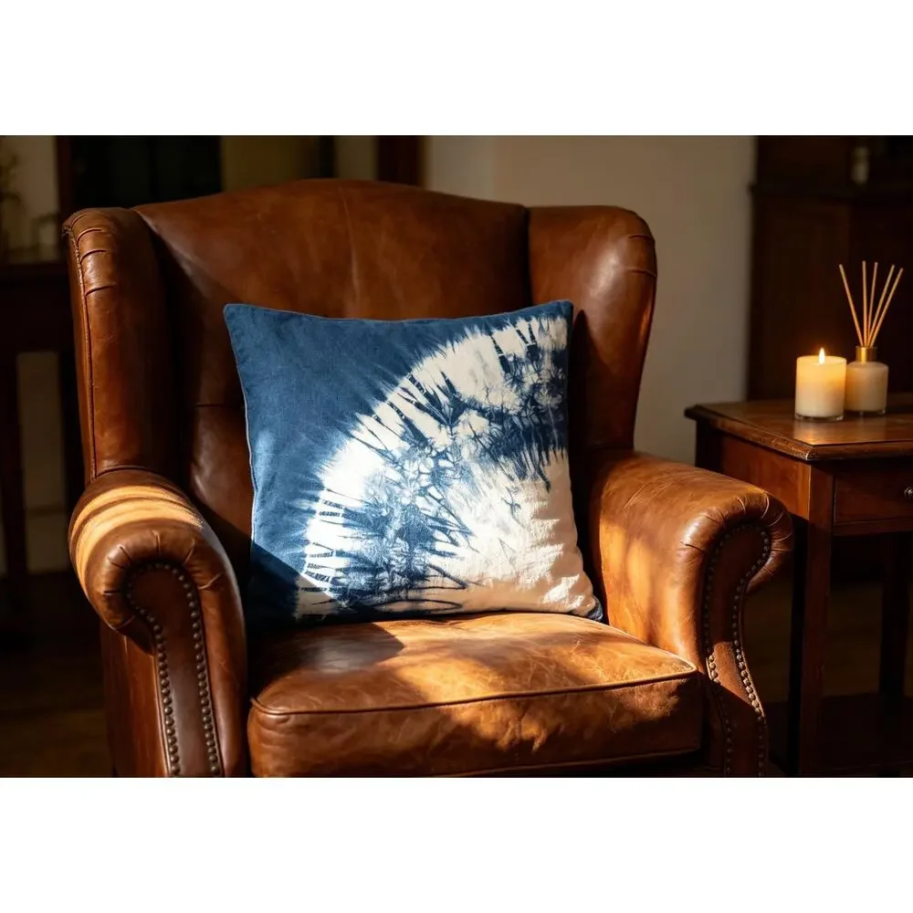 Handmade Indigo Tie-Dye Pillow Cover | Starburst Throw Pillow Cover
